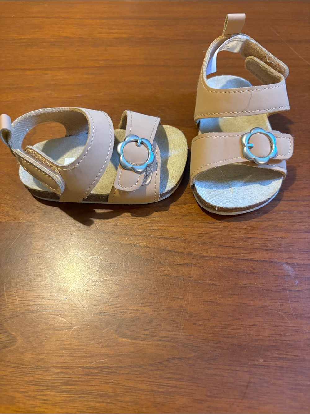 Carter's Tan Toddler Sandals with Floral Silver Buckles